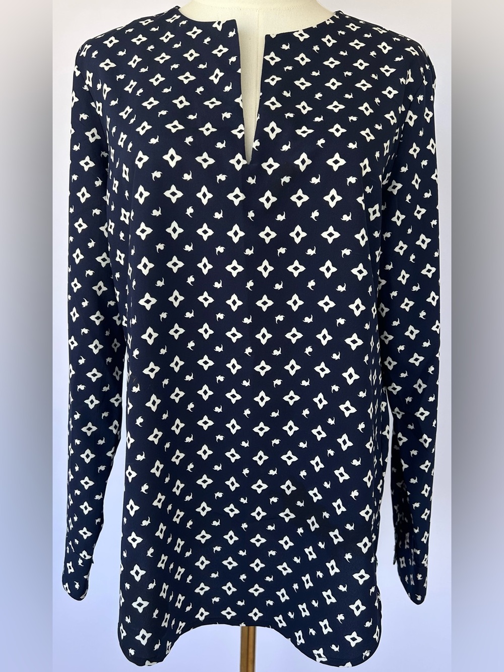 Lauren Ralph Lauren Women’s Geometric Print Tunic Navy/White Long Sleeve Medium